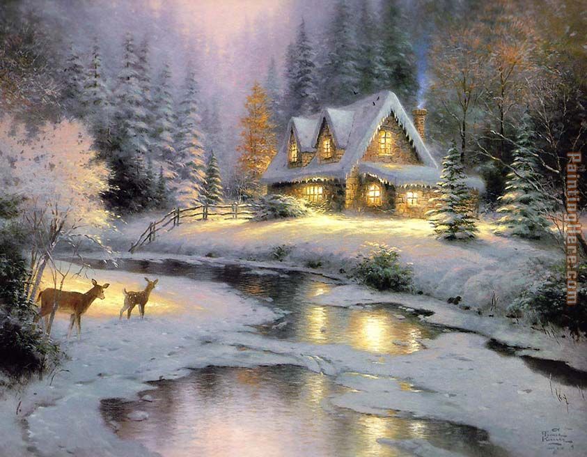 Deer Creek Cottage painting - Thomas Kinkade Deer Creek Cottage art painting